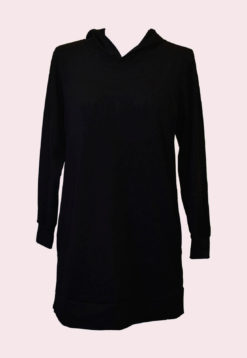 vestido preto manga longa com capuz e bolso, vestido de moletinho Sicrupt Beachwear