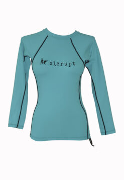 camiseta Surf femminina azul manga linga e tecido com proteção UV80